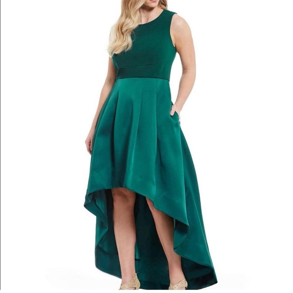 Eliza J High Low hem color block Emerald Green Formal Dress Gown Size 24W